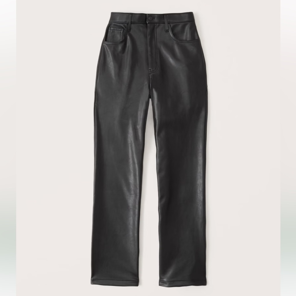 Abercrombie & Fitch Black Vegan Leather “The 90s Straight Leg Ultra High Rise” - Picture 5 of 9